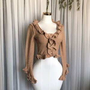 Knit Ruffled Long Sleeve Crop Top Sweater
